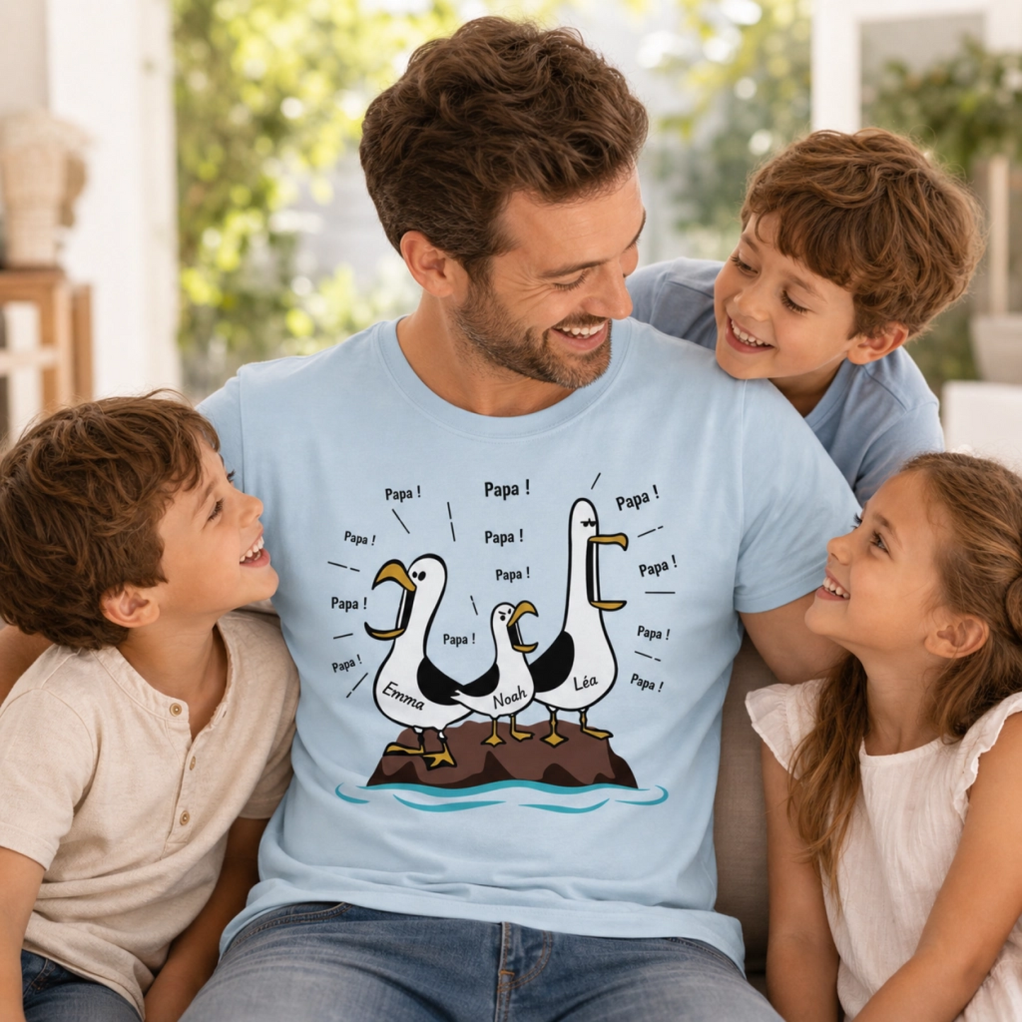 T-shirt Maman Personnalisé – Mouettes “Maman Maman Maman” avec Prénoms des Enfants