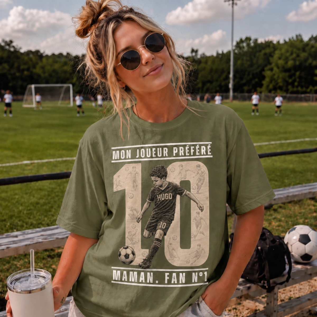 T-shirt Maman de Foot Personnalisé avec Photo, Prénom et Numéro – Maman Fan N°1