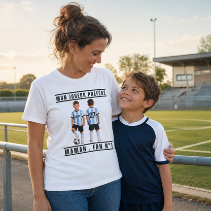 T-shirt Maman de Foot personnalisé – Portrait, prénom et numéro de son enfant