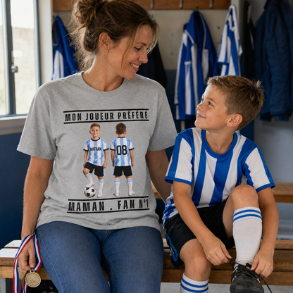 T-shirt Maman de Foot personnalisé – Portrait, prénom et numéro de son enfant